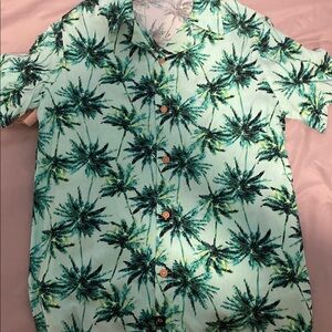 Cat & Jack Green and Black Button Down Shirt Tropical Palm Print